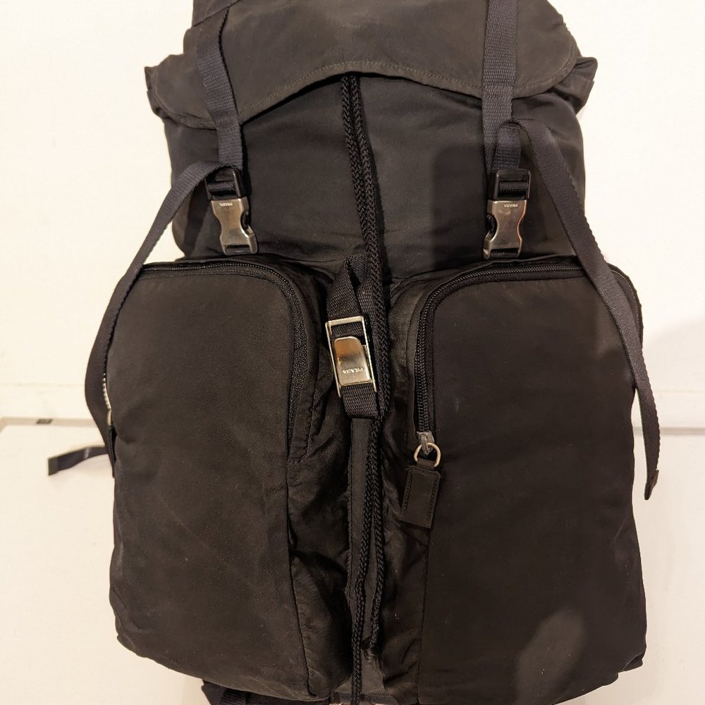 Authentic prada nylon large backpack black V136 nero Tessuto